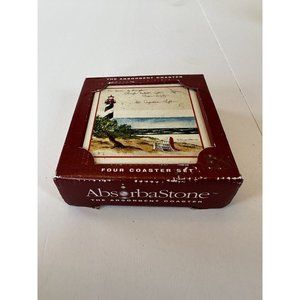 ABSORBASTONE LOT (4) Stone Sea with Lighthouse on Beach with Cork Backed Coaster